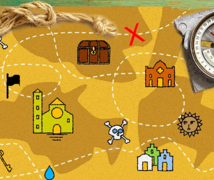 Mappa del tesoro per bambini con i monumenti di Matera