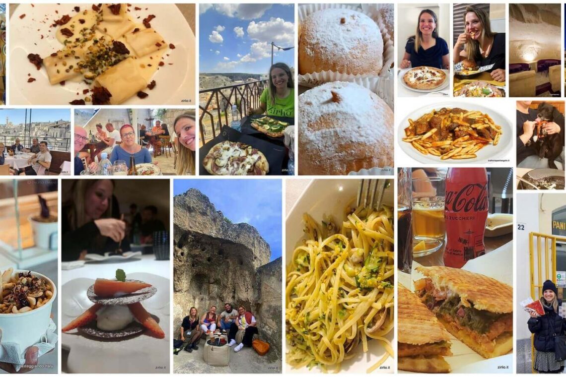 Collage di immagini su dove mangiare a Matera